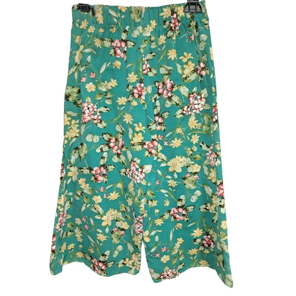 Beautees Womens 10 Green Floral Wide Leg Culotte Pants Gaucho Shorts
